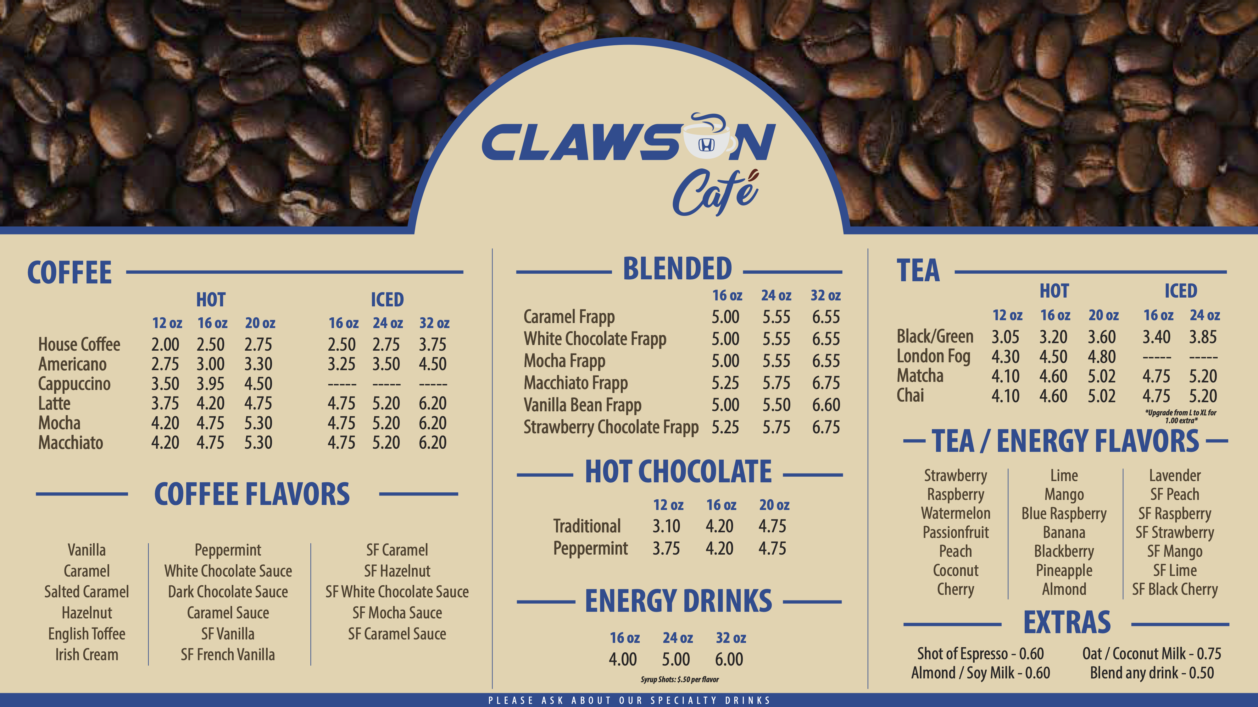 clawson cafe coffee menu