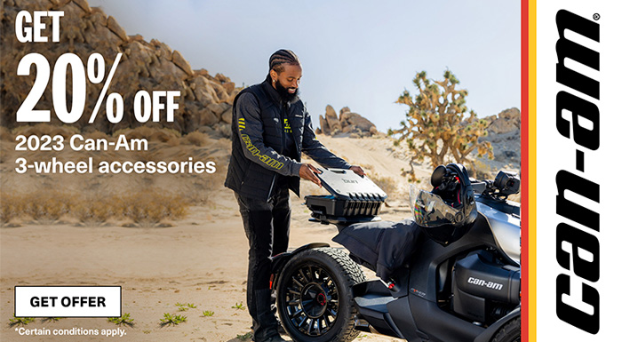 Can am OnRoad (US) - Retail Promotion (Get 20% off 2023 Can-Am 3-wheel Accessory purchase) at Edwards Motorsports & RVs