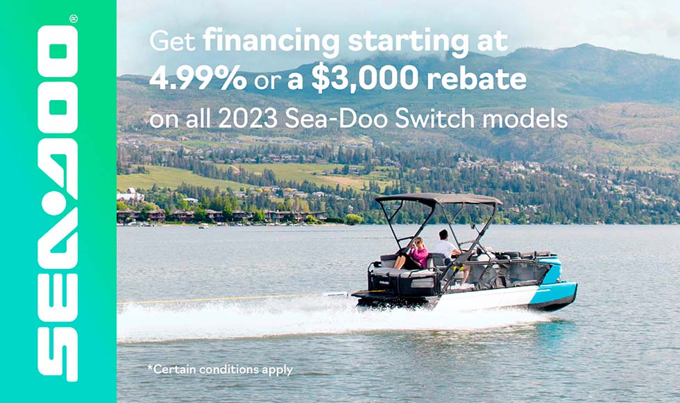SEA DOO US - Financing starting at 4.99% or a $3,000 rebate on all 2023 Sea-Doo Switch models at Edwards Motorsports & RVs