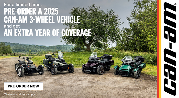 Can Am On Road - Pre-order a 2025 Can-Am 3-wheel vehicle and get one additional year of coverage at Paulson's Motorsports