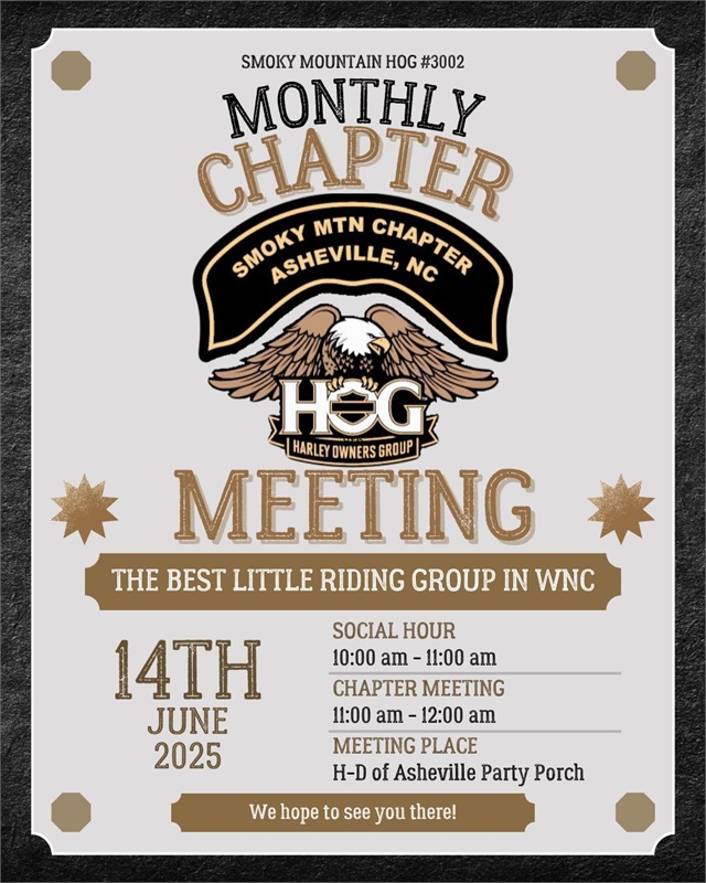 2025 June 14 SMHOG Monthly Meeting & Ride photo at Smoky Mountain HOG