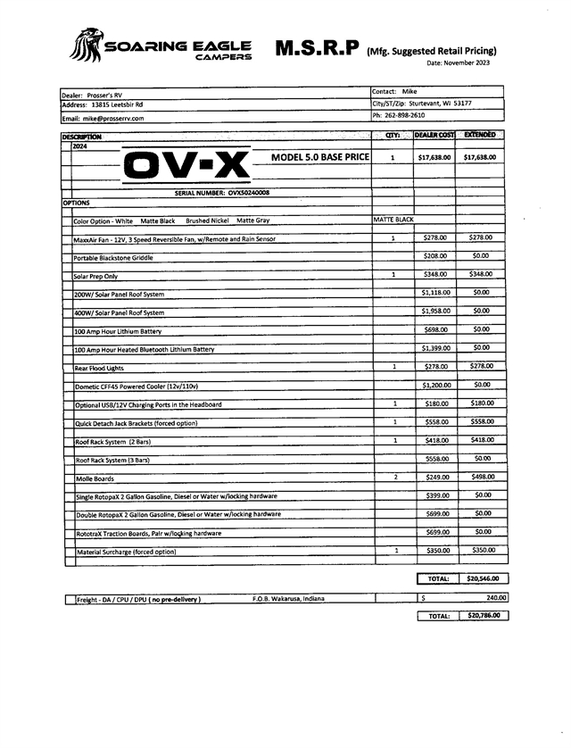 2024 Soaring Eagle OV-X 5.0 at Prosser's Premium RV Outlet