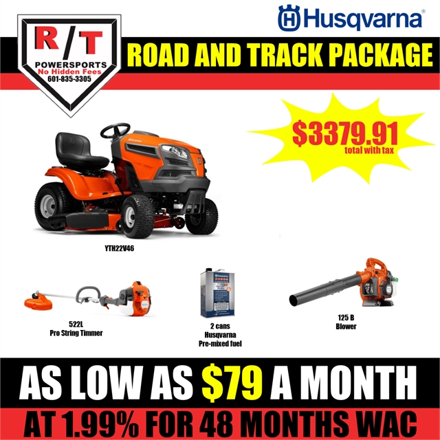 2023 Husqvarna Package YTH22V46 Mower 522L String Trimmer and 125B Blower at R/T Powersports