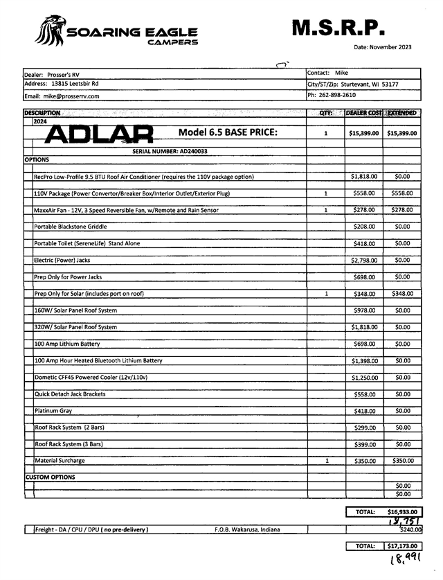 2024 Soaring Eagle Adlar 6.5 at Prosser's Premium RV Outlet