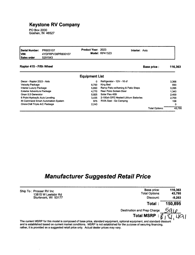 2023 Keystone Raptor 415 at Prosser's Premium RV Outlet