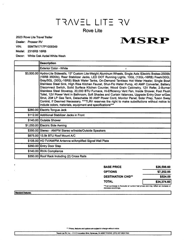 2023 ROVE LITE 16RB Prosser's Premium RV Outlet