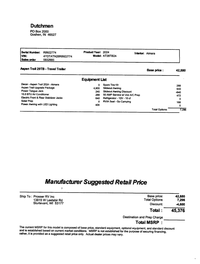 2024 Dutchmen Aspen Trail LE 29TB at Prosser's Premium RV Outlet